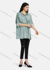 Wholesale Women's Collar Drop Shoulder Button Down Patch Pockets Sequin Decor Buckle Strap Cuff Distressed Tunic - Liuhuamall