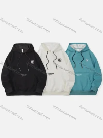 Wholesale Men's Casual Letter Print Drawstring Long Sleeve Kangaroo Pocket Hoodie, LIUHUA CLOTHING WHOLESALE