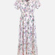 Women's Elegant Short Sleeve V Neck Ruffle Trim Floral Print Maxi Dress LS3004# Lavender Blush Clothing Wholesale Market -LIUHUA