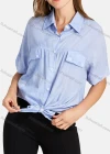Wholesale Woman's Casual Shirt Collar Button Front Fake Pockets Long Sleeve Tie Front Plain Top - Liuhuamall