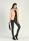 Wholesale Women's Casual Long Sleeve Lapel Plain Zipper Leather Jacket With Zipper Pockets - Liuhuamall