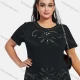 Wholesale Women's Elegant Round Neck Floral Sequin Embroidery Short Sleeve T-Shirt Black Clothing Wholesale Market Liuhua