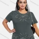 Wholesale Women's Elegant Round Neck Floral Sequin Embroidery Short Sleeve T-Shirt Dim Gray Clothing Wholesale Market Liuhua