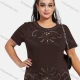 Wholesale Women's Elegant Round Neck Floral Sequin Embroidery Short Sleeve T-Shirt Coffee Clothing Wholesale Market Liuhua