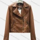 Wholesale Women's Casual Plain Lapel Long Sleeve Zipper PU Leather Jacket Coffee Clothing Wholesale Market Liuhua