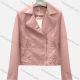 Wholesale Women's Casual Plain Lapel Long Sleeve Zipper PU Leather Jacket Pink Clothing Wholesale Market Liuhua
