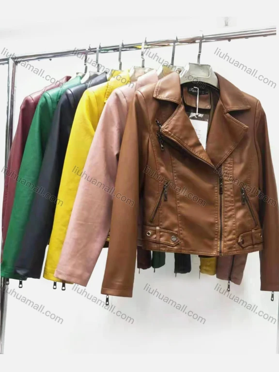 Wholesale Women's Casual Plain Lapel Long Sleeve Zipper PU Leather Jacket