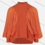 Wholesale Women's Elegant Lantern Sleeve Mock Neck Ruched High low Hem Plain Blouse preview
