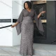 Wholesale Women's Glamorous Plain Splicing Sequin Wrap V Neck Ruched Split Hem Butterfly Sleeve Cocktail Dress Gray Clothing Wholesale Market Liuhua
