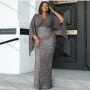 Wholesale Women's Glamorous Plain Splicing Sequin Wrap V Neck Ruched Split Hem Butterfly Sleeve Cocktail Dress preview
