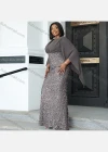 Wholesale Women's Glamorous Plain Splicing Sequin Wrap V Neck Ruched Split Hem Butterfly Sleeve Cocktail Dress - Liuhuamall