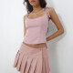 Women's Preppy Pleated High Waist Plain Mini Skirt Pale Chestnut Clothing Wholesale Market -LIUHUA