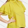 Wholesale Women's Chiffon Mock Neck Keyhole Layer Sleeve Crop Shoulder Mock Neck Blouse 1858# preview