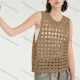 Wholesale Women's Casual Round Neck Sleeveless Crochet Hollow Out Plain Tank Cover Up Top 21# Clothing Wholesale Market Liuhua