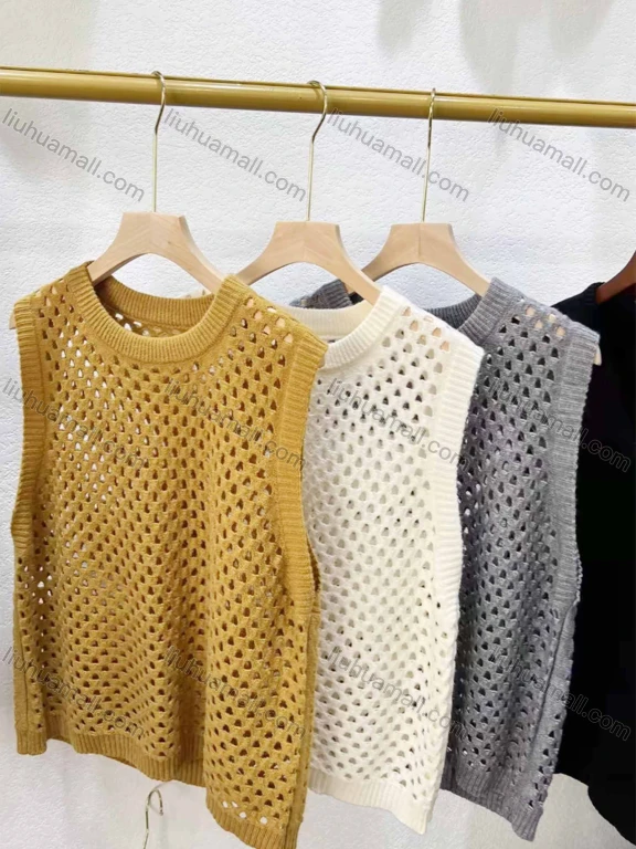 Wholesale Women's Casual Round Neck Sleeveless Hollow Out Plain Tank Cover Up Top