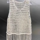 Wholesale Women's Vacation Crochet Round Neck Sleeveless Hollow Out Tassel Hem Plain Tank Cover Up Top White Clothing Wholesale Market Liuhua