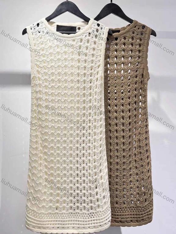 Wholesale Women's Casual Round Neck Sleeveless Hollow Out Plain Knit Tank Cover Up Dress