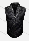 Wholesale Men's Vintage Lapel Paisley Print Single Breasted Silky Waistcoat - Liuhuamall