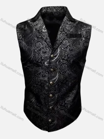 Wholesale Men's Vintage Lapel Paisley Print Single Breasted Silky Waistcoat, LIUHUA CLOTHING WHOLESALE