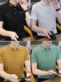 Wholesale Men's Casual Plain Striped Trim Short Sleeve Slim Fit Polo Shirts 753#, LIUHUA CLOTHING WHOLESALE