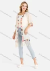 Wholesale Women's Open Front Colorful Crochet Floral Trim Fringe Hem Beige Cardigan - Liuhuamall