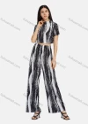 Wholesale Women's Cowl Neck Short Sleeve Pleated Digital Print Blouse & Wide Leg Pants 2-Piece Set 2212# - Liuhuamall