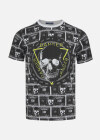 Wholesale Men's Fashion Short Sleeve Round Neck Allover Letter Skull Print Rhinestone T-Shirt - Liuhuamall