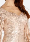 Wholesale Women's Elegant V Neck Cut Out Sleeve Sequin Cutout Back Evening Dress - Liuhuamall