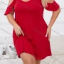 Wholesale Women's Milk Silk Plain Cold Shoulder Ruffle Trim Lounge Short Nightdress DM116# preview