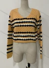 Wholesale Women's Casual V Neck Striped Print Knit Crop Sweater - Liuhuamall