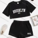 Wholesale Girls Casual Letter Crop Top & Elastic Waist Hot Shorts Set Black Clothing Wholesale Market Liuhua