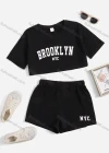 Wholesale Girls Casual Letter Crop Top & Elastic Waist Hot Shorts Set - Liuhuamall
