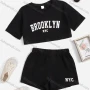 Wholesale Girls Casual Letter Crop Top & Elastic Waist Hot Shorts Set preview