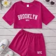 Wholesale Girls Casual Letter Crop Top & Elastic Waist Hot Shorts Set Rose Red Clothing Wholesale Market Liuhua
