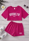 Wholesale Girls Casual Letter Crop Top & Elastic Waist Hot Shorts Set - Liuhuamall