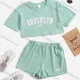 Wholesale Girls Casual Letter Crop Top & Elastic Waist Hot Shorts Set Green Clothing Wholesale Market Liuhua