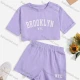 Wholesale Girls Casual Letter Crop Top & Elastic Waist Hot Shorts Set Purple Clothing Wholesale Market Liuhua