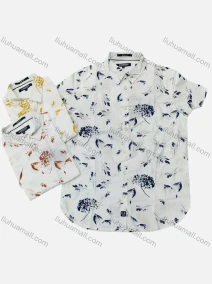 Wholesale Men's Casual Collared Short Sleeve Button Down Leaf Print Shirt, LIUHUA CLOTHING WHOLESALE
