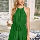 Wholesale Women's Casual Halter Strap Drawstring Jumpsuit Waisted Open Back Romper 3085L# 49# Clothing Wholesale Market Liuhua