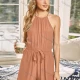 Wholesale Women's Casual Halter Strap Drawstring Jumpsuit Waisted Open Back Romper 3085L# 79# Clothing Wholesale Market Liuhua