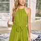 Wholesale Women's Casual Halter Strap Drawstring Jumpsuit Waisted Open Back Romper 3085L# 81# Clothing Wholesale Market Liuhua
