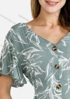 Wholesale Women's Casual V-Neck Ruffle Sleeve Button Down Plant Print Midi Dress 0577-9059# - Liuhuamall