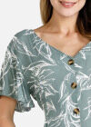 Wholesale Women's Casual V-Neck Ruffle Sleeve Button Down Plant Print Midi Dress 0577-9059# - Liuhuamall
