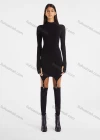 Wholesale Women's Casual Plain Slim Fit Turtleneck Short Dress Link Sock With Belt - Liuhuamall