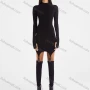 Wholesale Women's Casual Plain Slim Fit Turtleneck Short Dress Link Sock With Belt preview