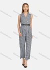 Wholesale Women's Lapel Sleeveless Plaid Buttons Belted Pockets Jumpsuit - Liuhuamall