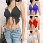Wholesale Women's Sexy Halter Drawstring Plain Crop Top preview