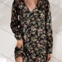 Wholesale Women's Casual Floral Print V Neck Lace Trim Cut Out Long Sleeve Short Dress preview