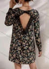 Wholesale Women's Casual Floral Print V Neck Lace Trim Cut Out Long Sleeve Short Dress - Liuhuamall