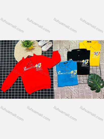 Wholesale Boy's Comfy Long Sleeve Letter Print Button Elastic Polo Shirt
